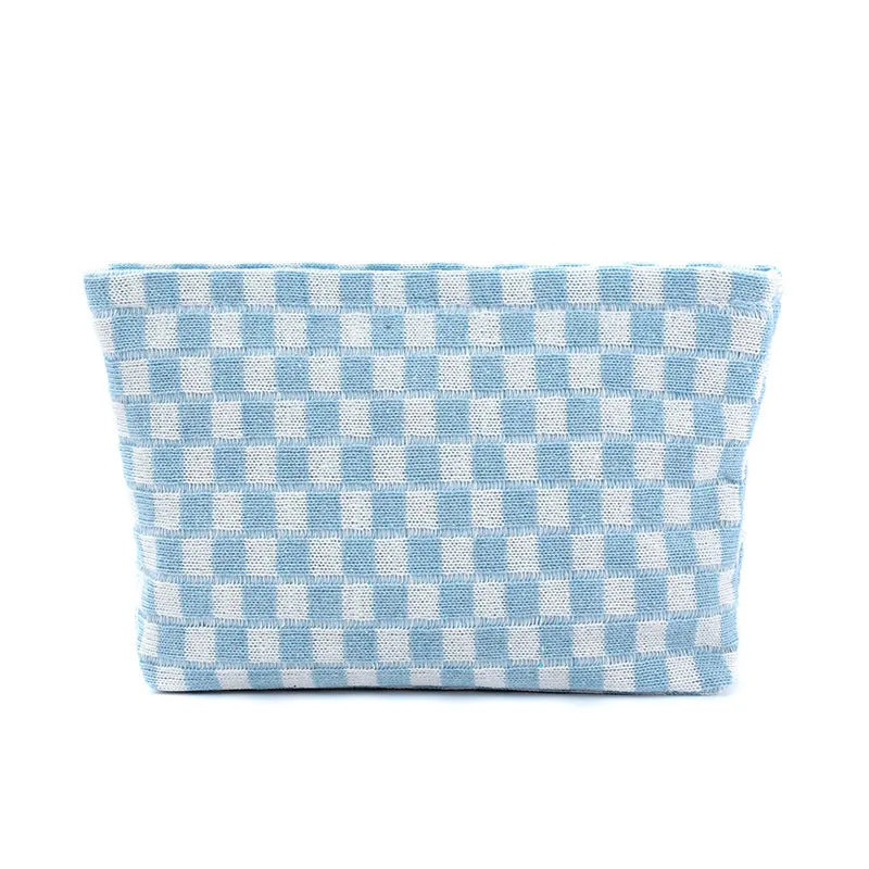 Wool Chessboard Grid Large Capacity Pencil Knitted Cosmetic Bags