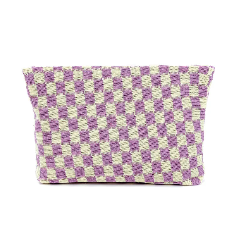 Wool Chessboard Grid Large Capacity Pencil Knitted Cosmetic Bags
