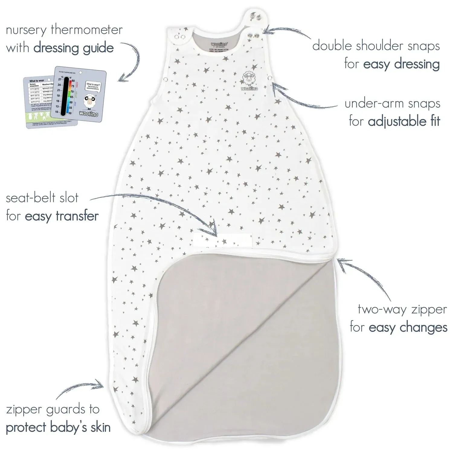 Woolino 4 Season Ultimate Merino Wool Baby Sleep Bag - Sage