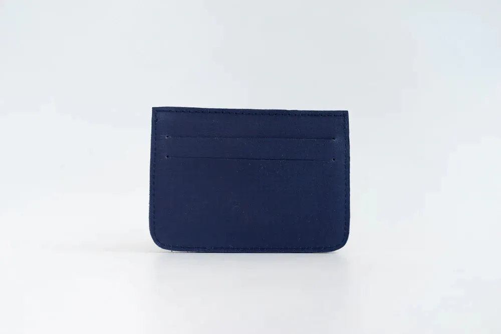 Woven Card Holder - Navy Blue Leather