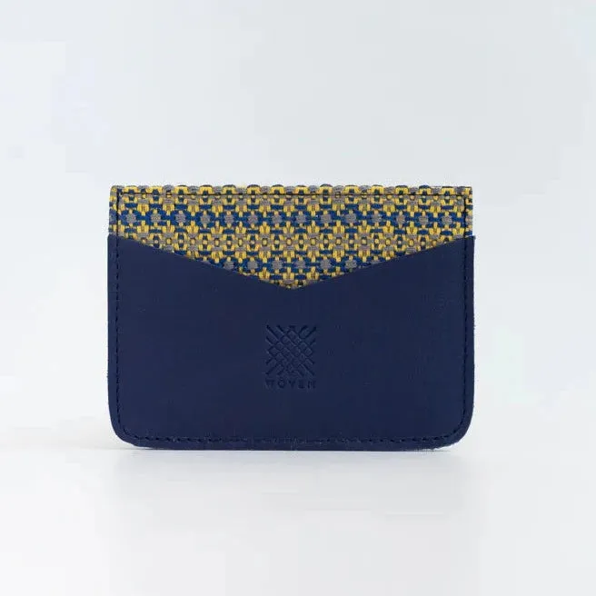 Woven Card Holder - Navy Blue Leather