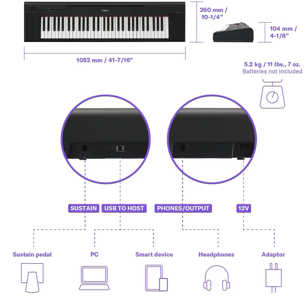 Yamaha Piaggero NP-15B NP15B Touch Sensitive Piano Keyboard - 61 Keys