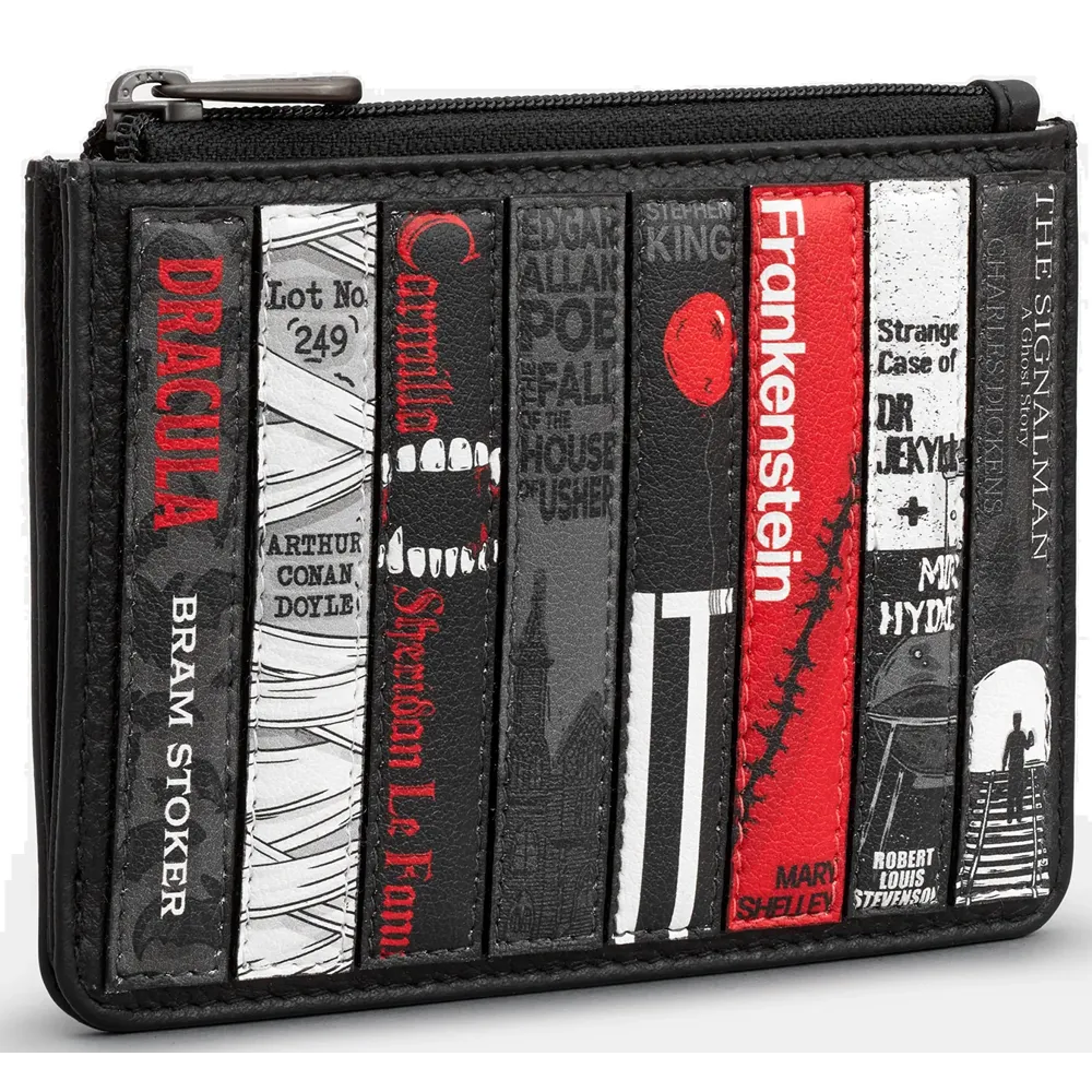 Yoshi Horror Bookworm Zip Top Black Leather Purse