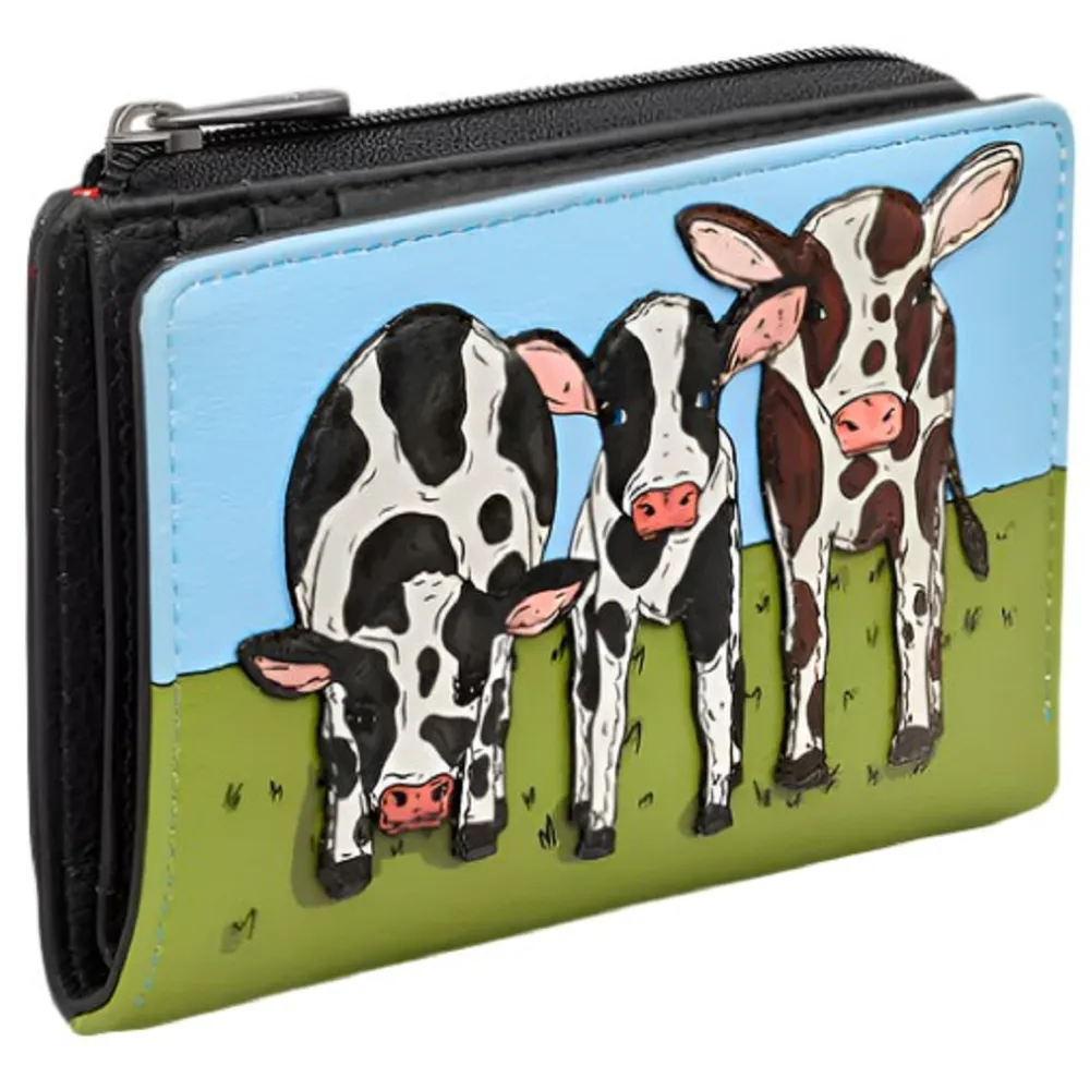 Yoshi Moo Family Black Leather Flap Over Purse